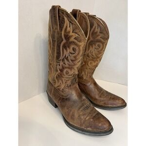 Justin Mens Brown Leather Western Pointy Toe Cowboy Boots Size 11D